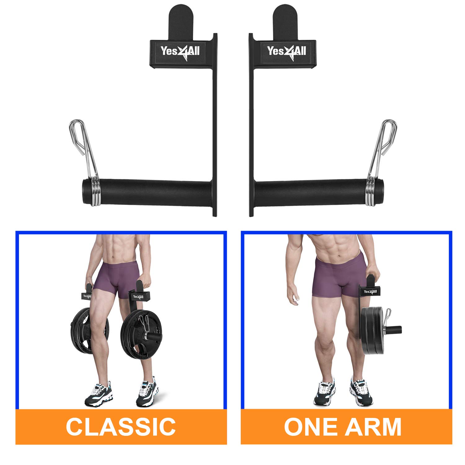 Yes4All Farmers Walk Handles for Grip Strength & Body Building Workouts - Support up to 330LBS (Pair)