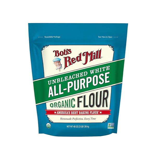 BOB’S RED MILL ORGANIC ALL PURPOSE UNBLEACHED FLOUR, 3 POUND (PACK OF 1) – NON-GMO, VEGAN, UNBROMATED, UNENRICHED