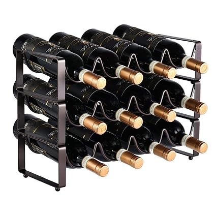 INDIAN DECOR . 412241 Metal 3 Tier Stackable Countertop Cabinet Wine Holder Storage Stand, Hold 12 Bottles (Black)