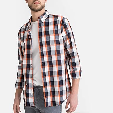 La Redoute Collections Mens Checked Straight Long Sleeved Shirt