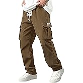 XYXYING Men's Corduroy Cargo Pants - Comfortable Casual Trousers Elastic Drawstring Waist for Everyday wear and Outdoor