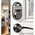 Veise Keyless Entry Door Lock with 2 Lever Handles - Electronic Keypad Deadbolt, Auto Lock, Back Lit & Easy Installation Design, Front Door Handle Sets, Oil Rubbed Bronze
