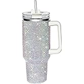 HWISDMIG 40oz Tumbler with Handle-Glitter Rhinestones Tumbler Bling Cups Stainless Steel Water Bottle Diamond Studded Tumbler for Women-Birthday Gifts for Women, Mom, Wife, Girlfriend (40 oz, Shiny)