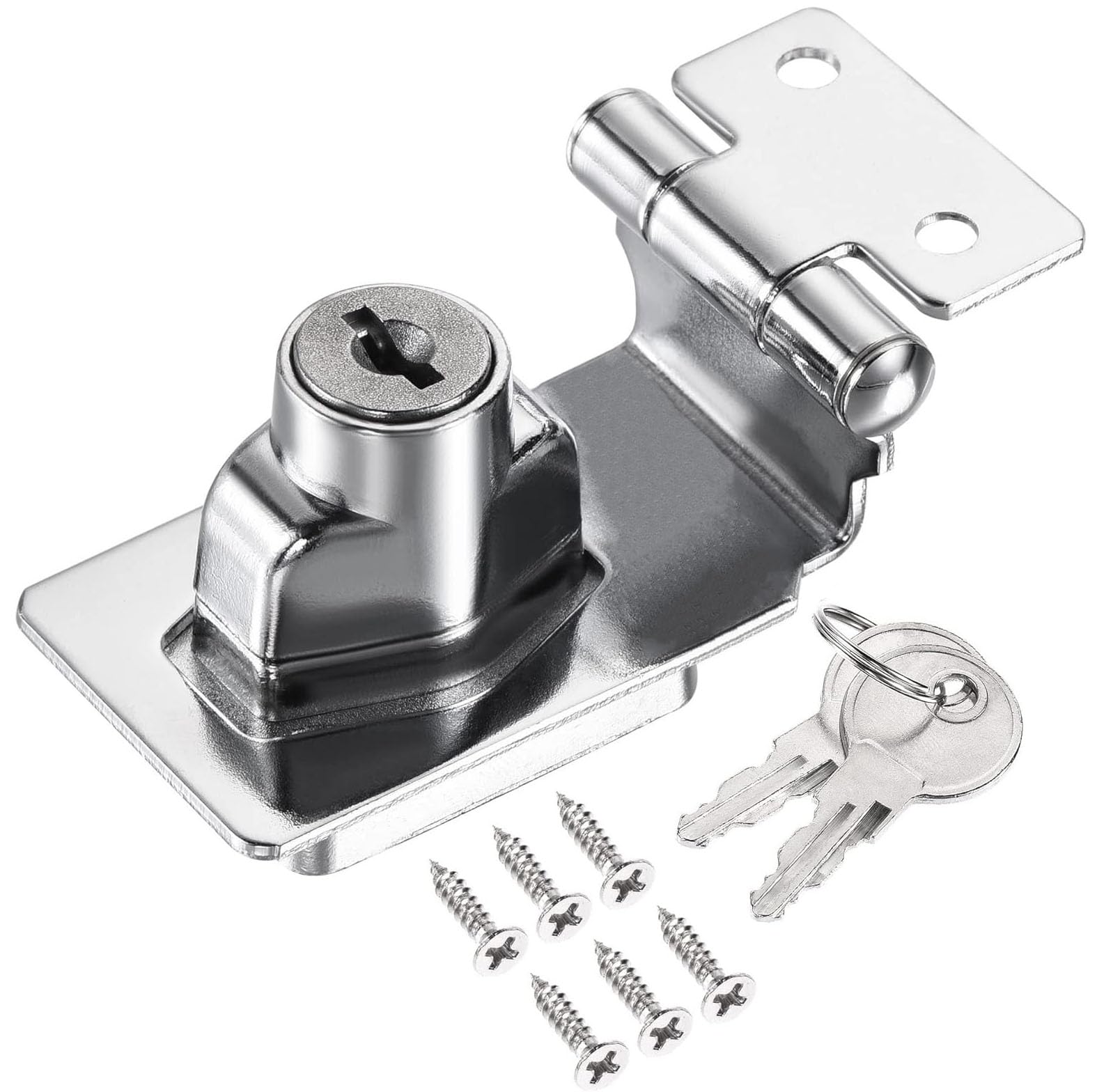 Litensh Keyed Hasp Lock Right Angle 90 Degrees Lock Hasp Twist Knob Keyed Locking Hasp Shed Locks Door Clasp Door Bolt Latch Buckle Hasp with Padlock Keys for Cupboard (Silver Right Angle 2.5 Inch)