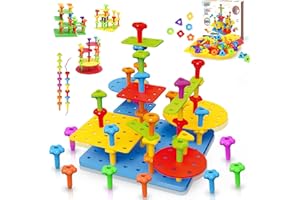 GGIIBRO Peg Board Toy set 73Pcs DIY Building Stacking Toys for Kids 3-6 Years Old,STEM Educational Kids Toy for Brain Development,Montessori Sensory Toys,Upgrade Various Foam Board Plastic Lacing String Game