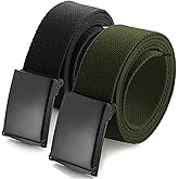 Mile High Life Cut To Fit Canvas Web Belt Size Up to 52" with Flip-Top Solid Black Military Buckle