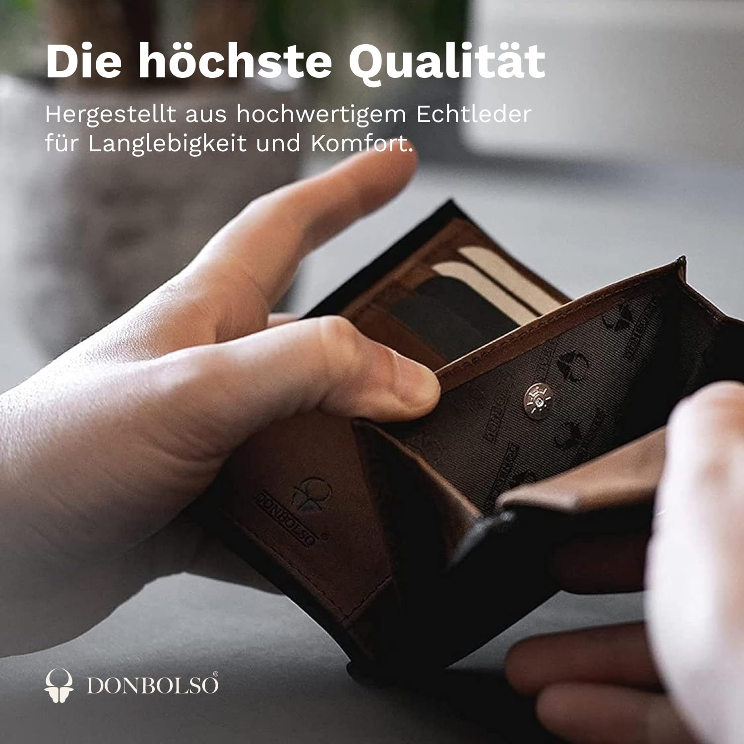 DONBOLSO Geldbeutel Herren - Große Geldbörse mit RFID-Schutz aus Leder - Portemonnaie mit Kartenetui Herren und Sichtfach für Ausweis und Kreditkarten - Vintage Braun 2