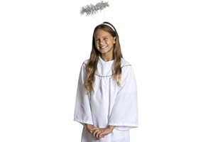 Skeleteen Angel Costume with Halo - Long White Angelic Gown with Silver Heavenly Halo Headband for Children's Costumes