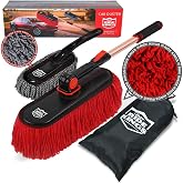 RIDE KINGS Car Duster Exterior Scratch Free,Car Dust Brush with Extendable Telescoping Handle to Remove Dust Pollen,Duster for Car,Truck,RV and Motorcycle,Large Auto Mop Duster Head, Wax Cotton Hair