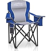 SAILARY Folding Camping Chair Portable Outdoor Heavy Duty Padded Chairs Lawn Chair with Cup Holder, Storage Pocket and Cooler Bag, Supports 450LBS Blue