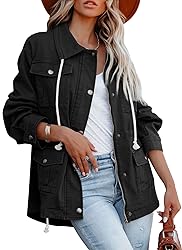 Ebifin Women's Military Anorak Jacket Zip Up Snap