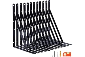 NEODROP 12-Pack 14 Inch Heavy Duty Shelf Brackets, Large Wall Bracket for Garage Storage Shelves, Black Powder-Coated Steel