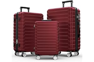 SHOWKOO Luggage Sets Expandable ABS Hardshell 3pcs Clearance Luggage Hardside Lightweight Durable Suitcase sets Spinner Wheels Suitcase with TSA Lock (Wine Red)