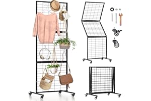 BTRAM 1 Pack Heavy Duty Foldable Gridwall Panels, Adjustable Grid Wall Panels with Braked Wheels, Suitable for Craft Merchandise Display Item Storage (Black)