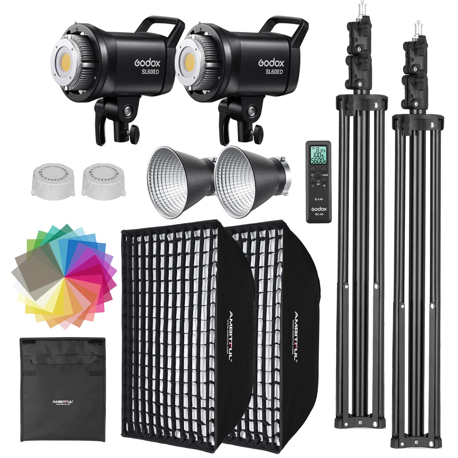 Photo 1 of Godox SL60II-D LED Video Light Kit 2Pack Continuous Light Set, Square Grid Softbox,Light Stand, Remote Control & Honeycomb Grid for Studio Video Recording, Filming, Podcast (2PCS)