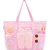 Tagitary Mesh Beach Bag with Zipper Large Beach Tote Waterproof Sandproof with 8 Pockets for Toys Pool Bag Beach Accessories