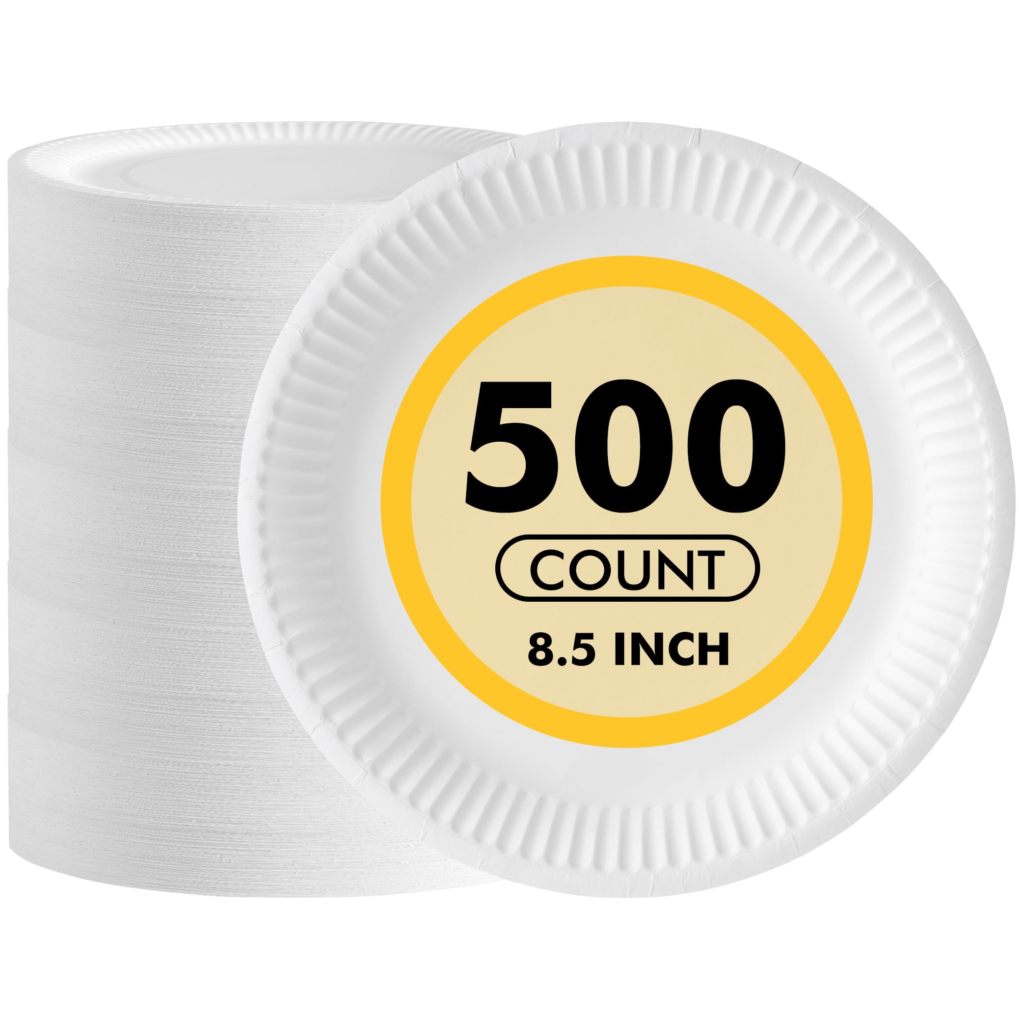 Photo 1 of RACETOP Paper Plates 8.5 Inch [500 Count], White Uncoated Disposable Plates for Party, 8.5" Paper Plate Bulk