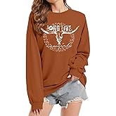JINTING Western Sweatshirts for Women Rodeo Skull Cow Sweatshirt Long Live Cowgirls Pullover Retro Long Sleeve Shirt