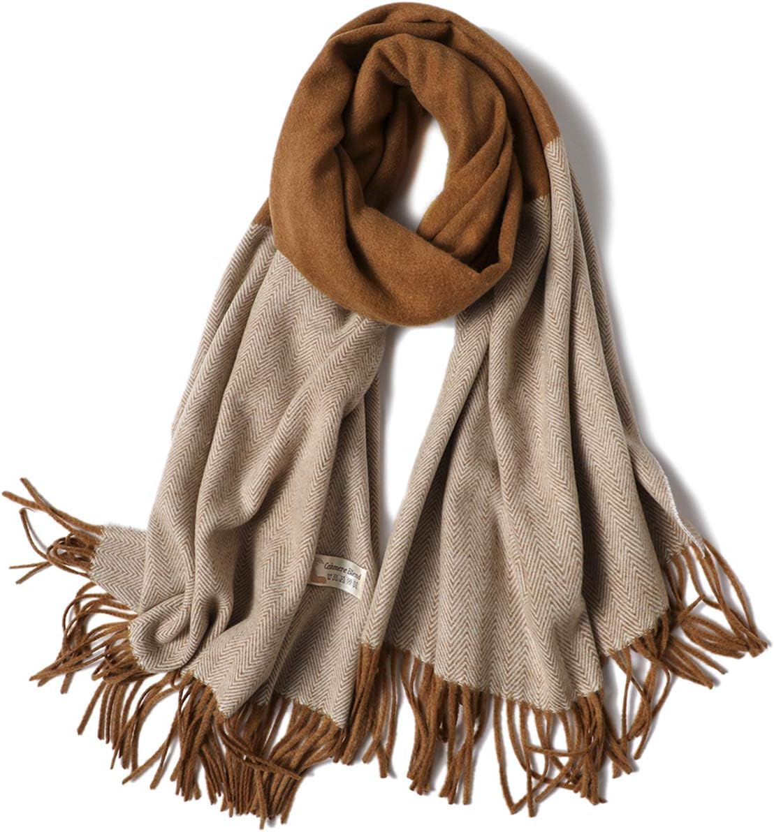 Womens Contrast Color Large Soft Cashmere Pashmina Shawls Wraps Scarf Winter Warm Tassel Shawl Scarves