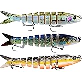 Keenjorika Easy Catch Fishing Lures, 3 Pack Multi-Jointed Swimbaits, Slow-Sinking Bass Fishing Lures, Wiggling, Vibrating &amp; Rattling for More Bites, Hard Baits with Treble Hooks for Bass, Trout, Pike