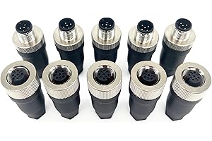 CHALITECK 5Set M12 5-Pin Female+Male A-Code Straight Circular Sensor Aviation Connector Industrial Plug Connector,Quick-Assembly Screw Wire Termination Waterproof Connector unshielded IP67 Rated:4A,60V