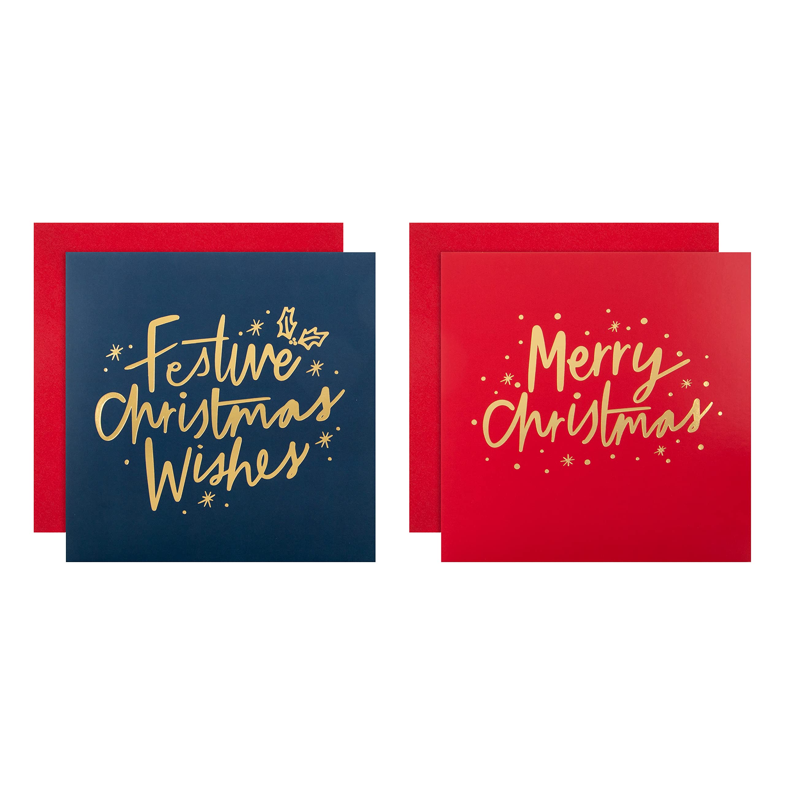 Hallmark Multipack Christmas Cards, Charity Cards, Pack of 16 in 2 Text Based Designs, Gold, Red, Blue