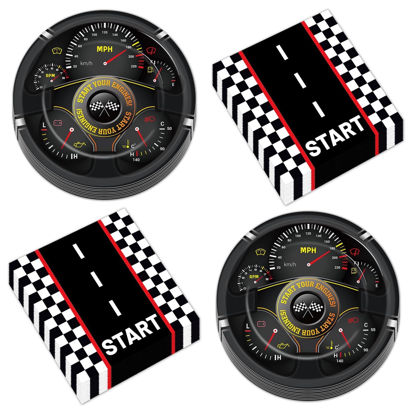 Photo 1 of 50Pcs Race Car Party Plates and Napkins Race Car Birthday Party Decorations Racing Themed Paper Dessert Plates Start Your Engines Tableware Set Serves 25 Guests Kids Boys Baby Shower Party Supplies