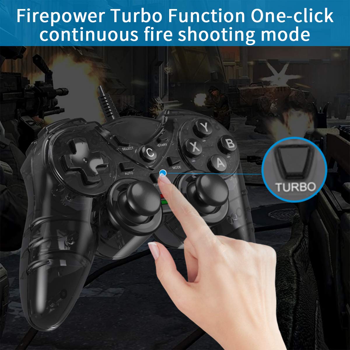 NBCP Game Controller for PC PS3,wired PS3 Controller for Windows 7/8 /8.1/10/ Laptop, TV Box USB Steam Gamepad joystick Joypad with Dual Vibration feedback Turbo Trigger
