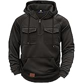 Herberton Men's Cargo Hoodie Quarter-Zip Midweight Casual Workwear Tactical Pullover with Pockets (S-3XL)