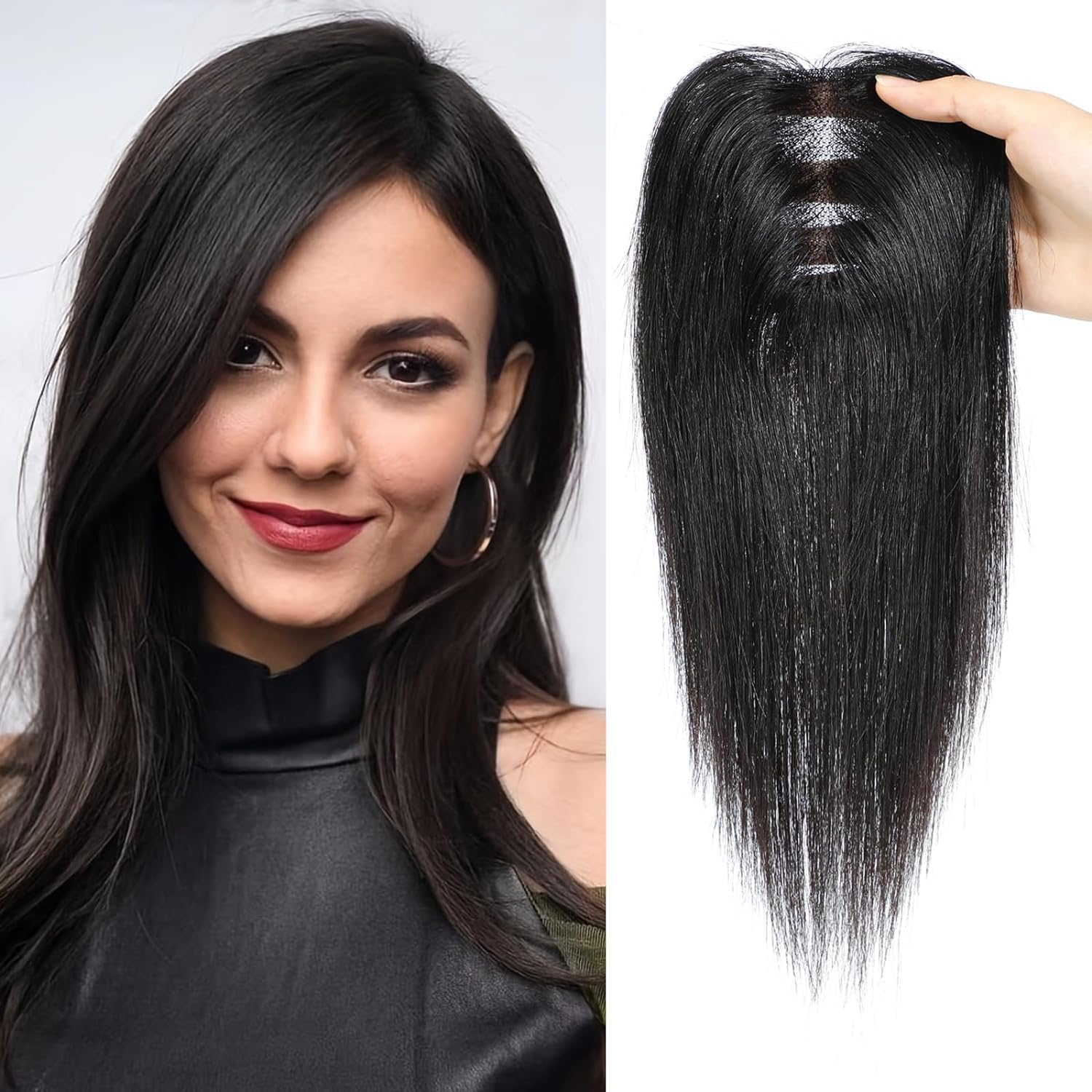 Hair Toppers 10 Inch Hair Topper for Thinning Hair Human Hair Top Hairpieces human hair Natural Black