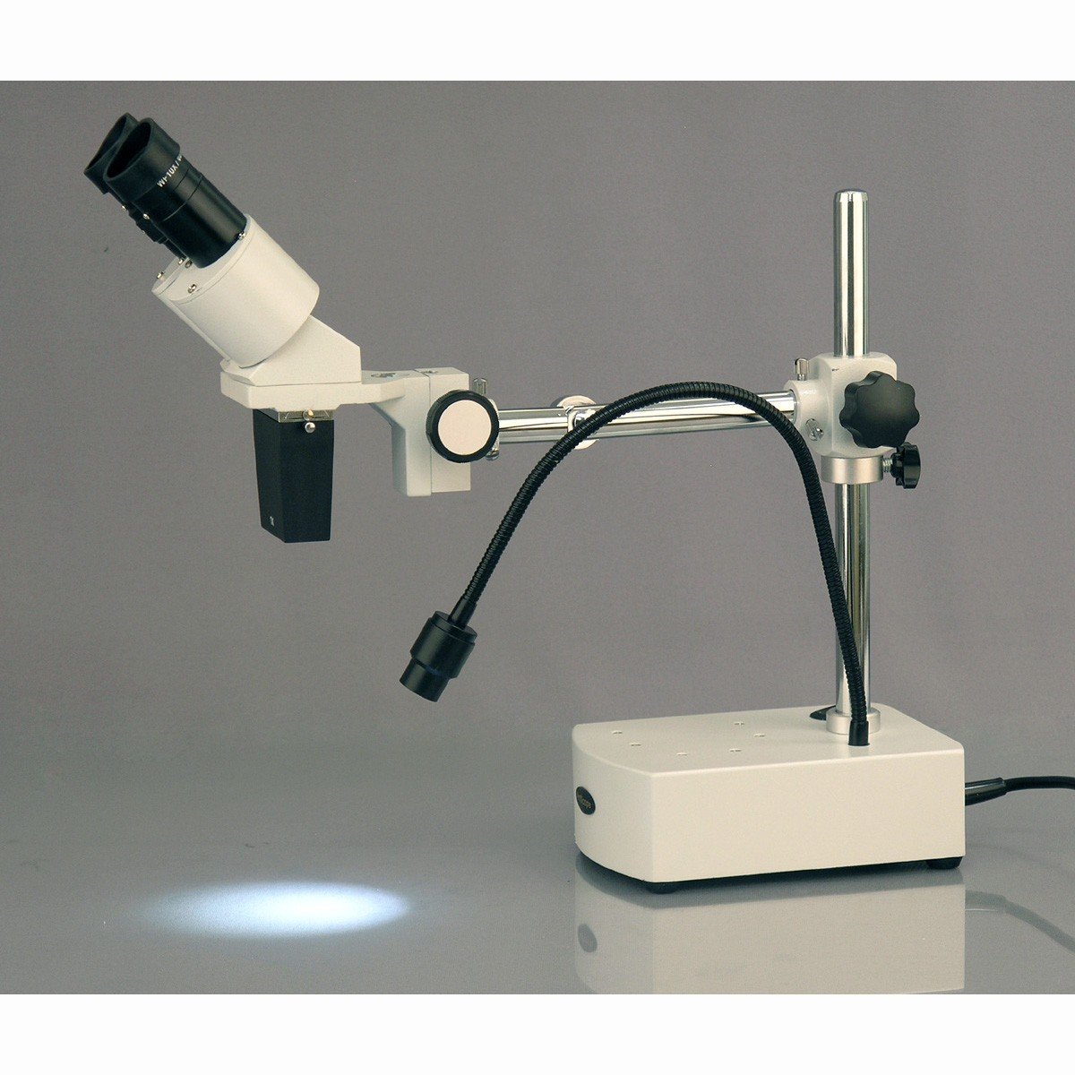 AmScope SE400-LED 10X Binocular LED Stereo Microscope Boom Arm with Gooseneck Light, White - Image 4
