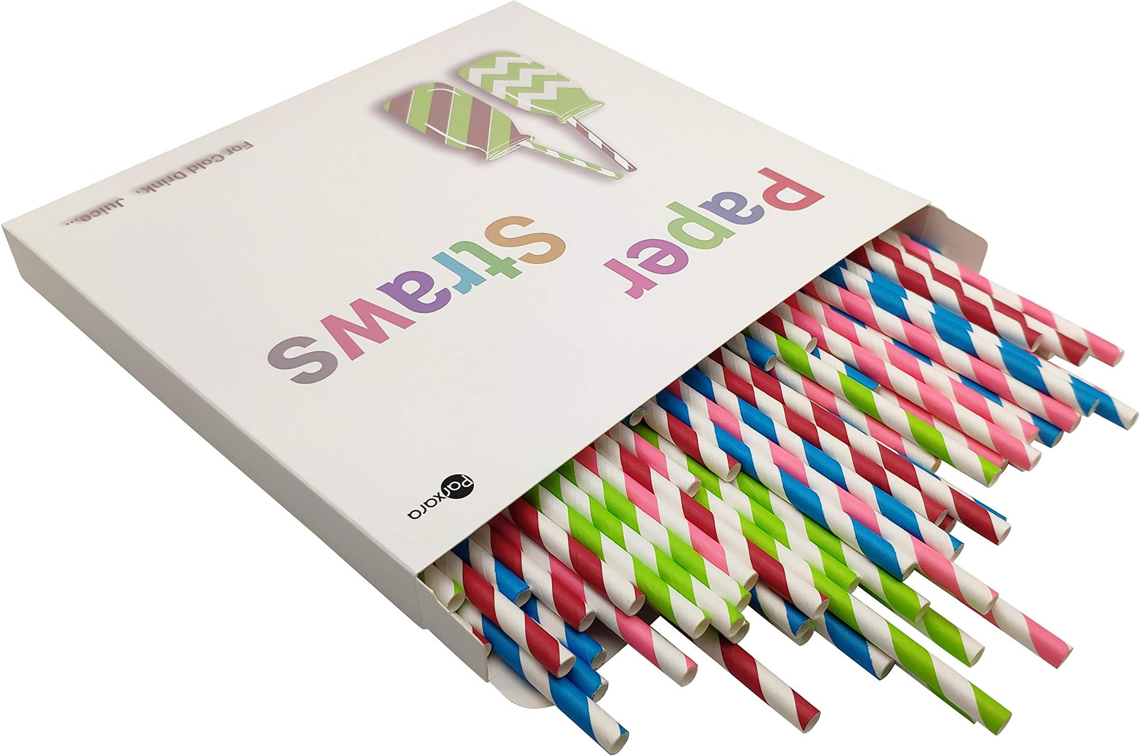 Parxara 100pcs Paper Straws in 4 Color