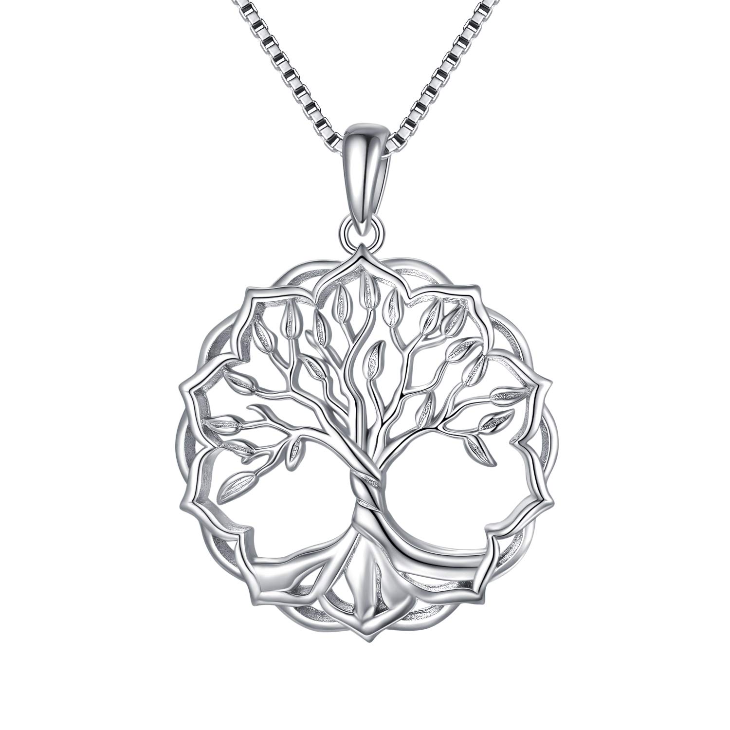 PEIMKO Tree Of Life Necklace S925 Sterling Silver Pendant Delicate White Plated Family Tree Necklace For Women Chain Length 18+2 Inch Extender With Gift Box