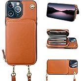 Bocasal Crossbody Wallet Case for iPhone 13 Pro, RFID Blocking Leather Purse Case with Card Holder, Protective Handbag Flip Cover with Zipper Wrist Strap Lanyard for Women 5G 6.1 Inch (Brown)