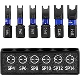 Magnetic Spanner Bit Set, 1" 6-Piece Security Bits SP4 SP6 SP8 SP10 SP12 SP14,S2 Steel Security Bit Set,Magnetic Spanner Screwdriver Bits for Impact Drivers,Electronics &amp; Maintenance