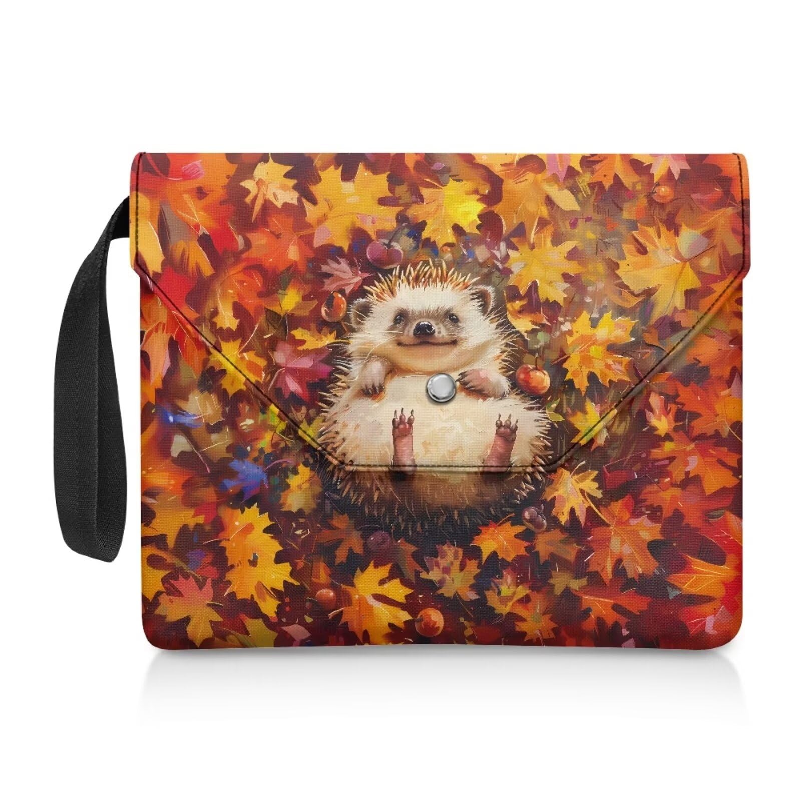 ZIATUBLES Book Sleeve Book Protector Covers for Book Lover Hedgehog Maple Leaves Print Large Size Paperback Book Pouch with Carrying Rope and Button Flap, 30 x 24 CM