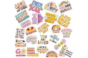 24 PCS Positive Affirmations Iron on Patches Colorful Inspirational Phrase Words Applique Boho Hippie Embroidered Stickers Se