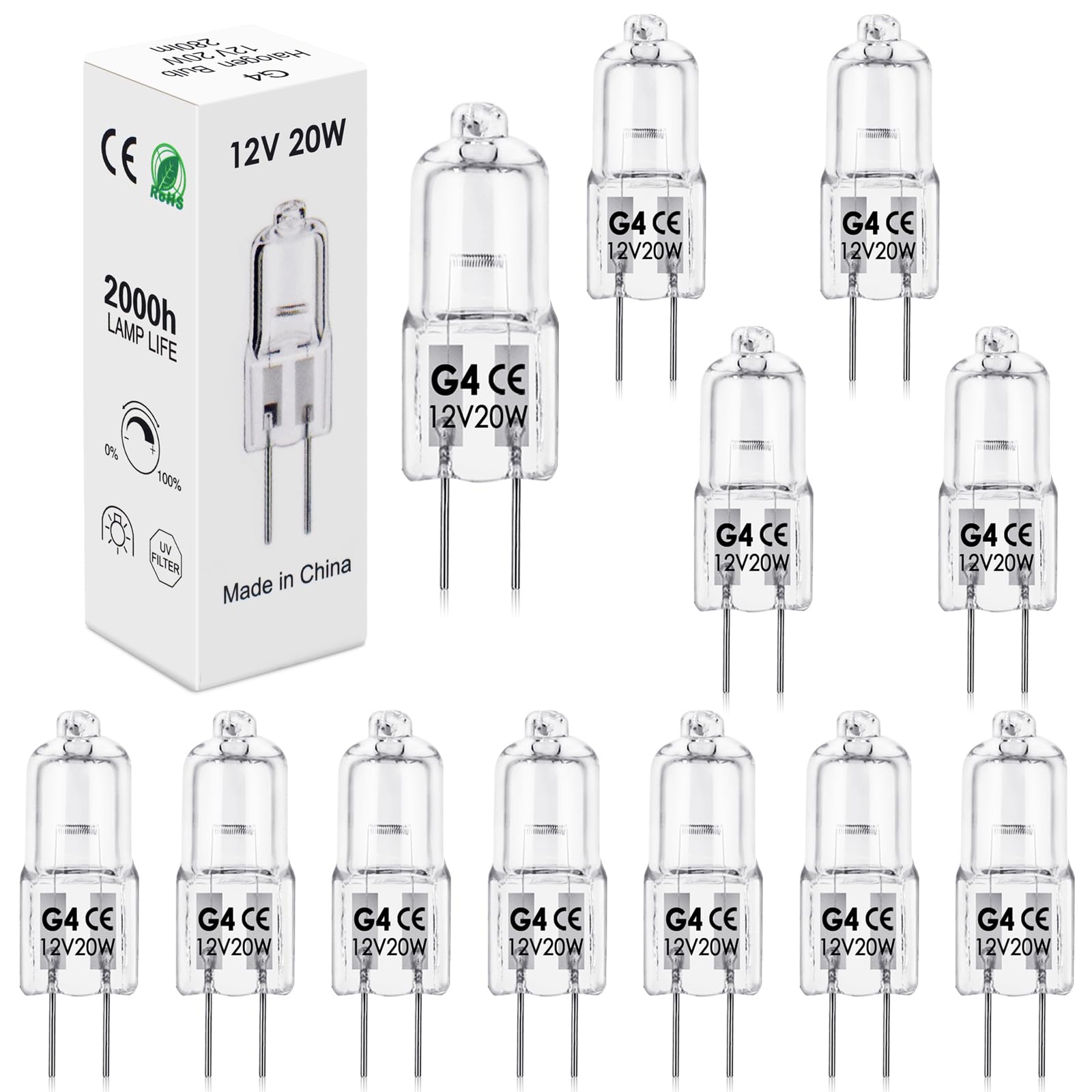 BROTOU G4 Halogen Bulbs, 20W 12V 300LM 2800K Warm White 2 Pin Clear Capsule Lamp Bulbs, Dimmable [Energy Class G] (12)