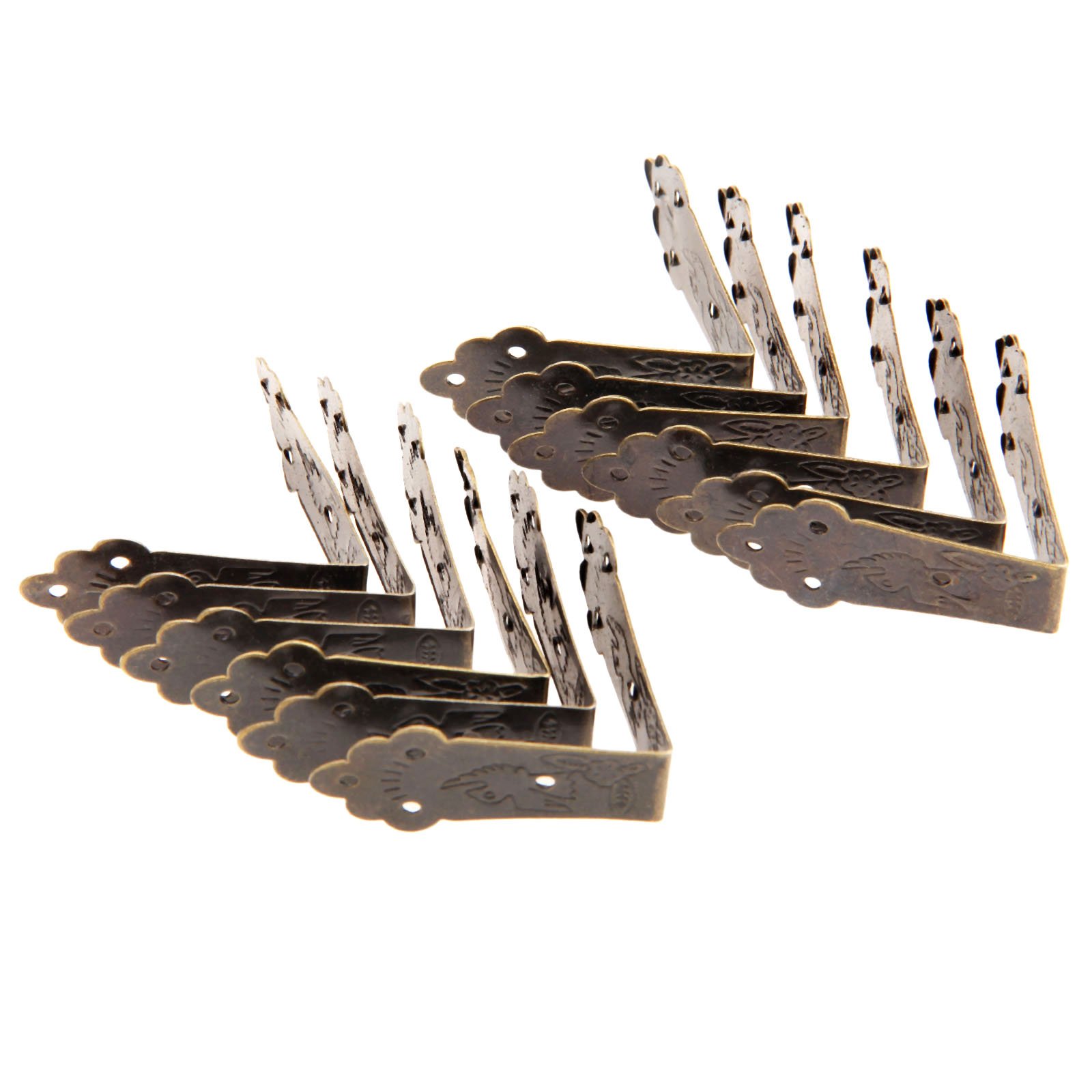 12Pcs Box Corner Protectors Guard 85x19.5mm Antique Embossing Decorative Chest Case Edge Cover Jewelry Box Corner Bracket