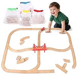 WudBudz Wooden Train Tracks 60 Piece Set, Track