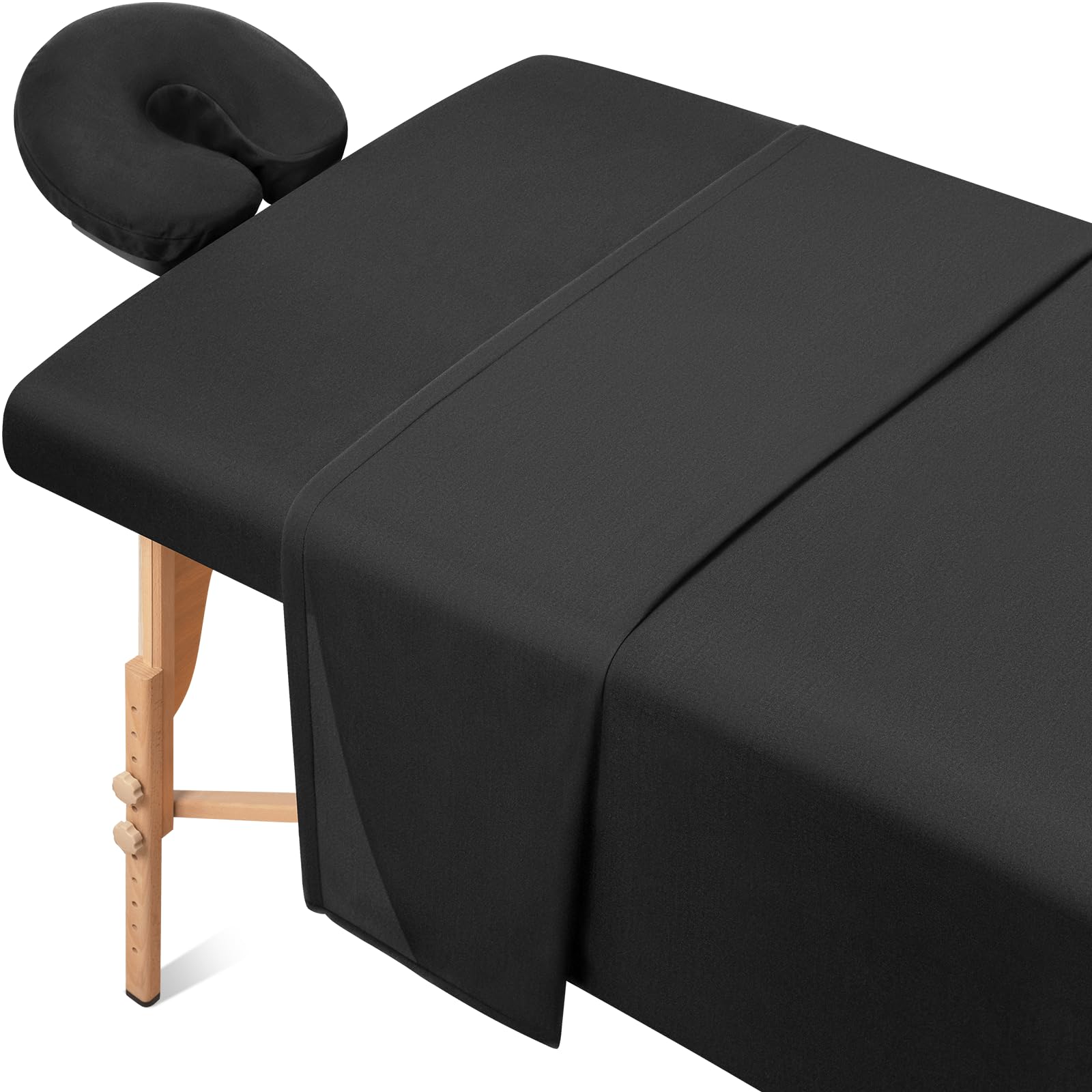 Photo 1 of Comfyanno Massage Table Sheets Sets, 3 Pcs Professional Microfiber Massage Bed Cover Sheets, Soft, Light-Weight, Stain & Wrinkle Resistant, Includes Flat & Fitted Sheet, Face Cradle Cover - Black