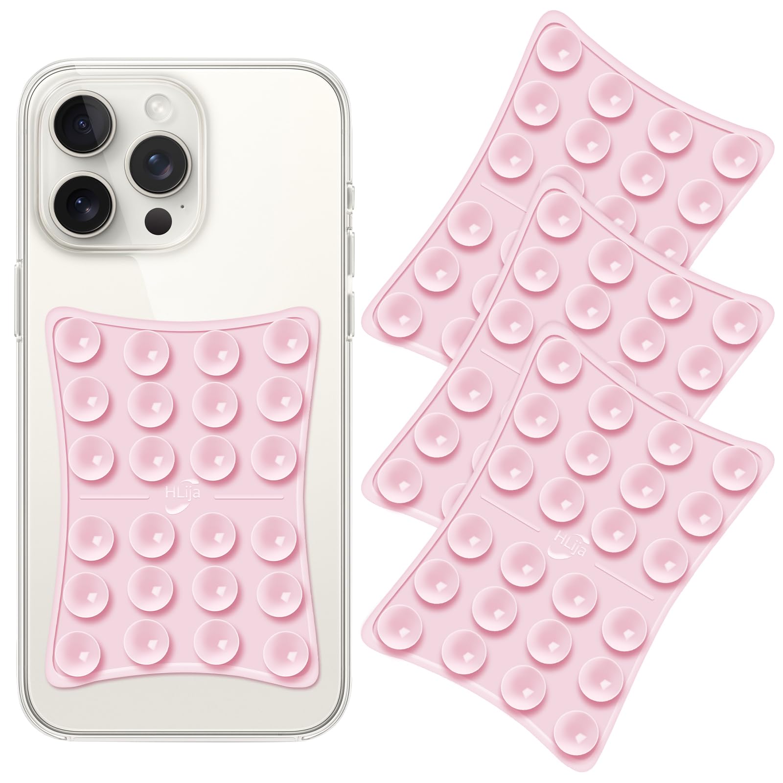 Hlija 3 Pack Suction Cup Phone Case Mount,Silicone Octo Cup Buddy Phone Stand for iPhone and Android, Non Slip Holder Hands-Free Selfies and Videos for TikTok Influencers - Pink