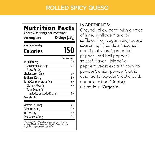 QUE PASA ORGANIC SPICY QUESO TORTILLA CHIPS, 6.5 OUNCE (PACK OF 1)