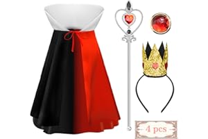 Abitoncc 4Pcs Queen Hearts Dress-up Accessories with Cape Crown Wand Red Brooch for Women on Halloween Xmas