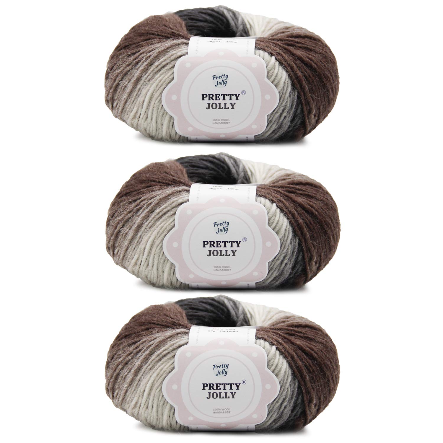 Pretty Jolly 3 Skeins Rainbow Wool Yarn - Soft Gradient, Self-Striping, Multi Color for Crochet & Knitting, Single Ply (25#)