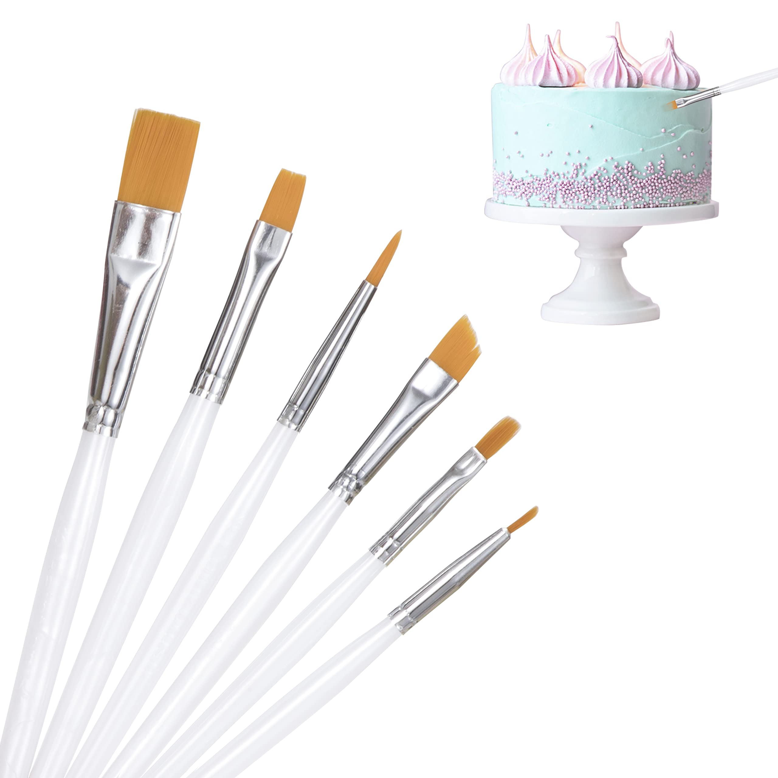 Fondant Cake Brushes Cake Decorating Brush Painting Brush Set for DIY Cake Cookies Dessert Sugar White 6 Pieces