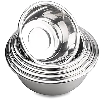 JUNING 18/10 Edelstahlschüssel Set 5 Stück, Hochpolierte Technik, Rührschüssel Set/Salatschüssel aus Edelstahl, Kochen wesent