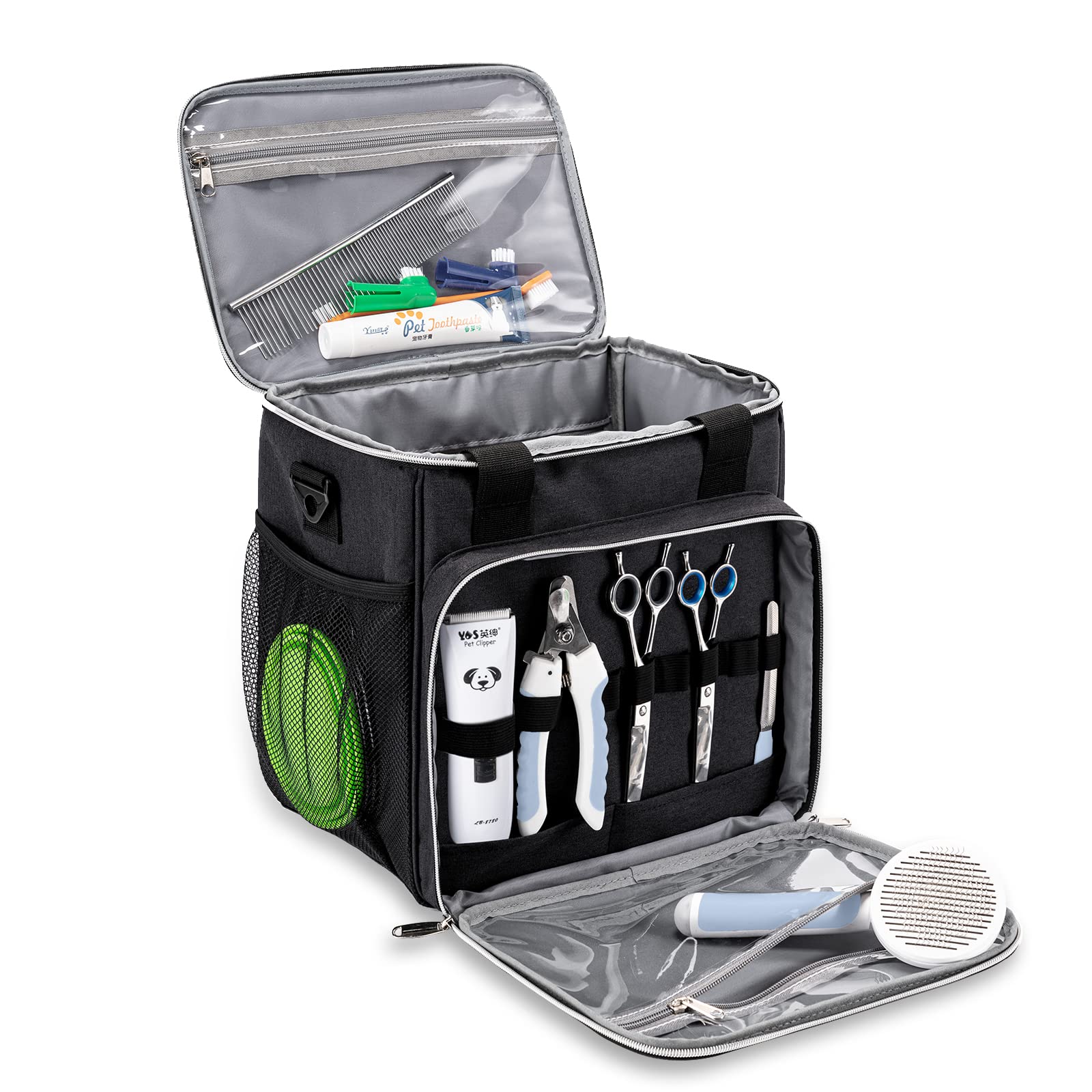 BABEYER Dog Grooming Bag, Dog Grooming Supplies Organizer Tote Bag for Pet Grooming Tool Kit Accessories, Black