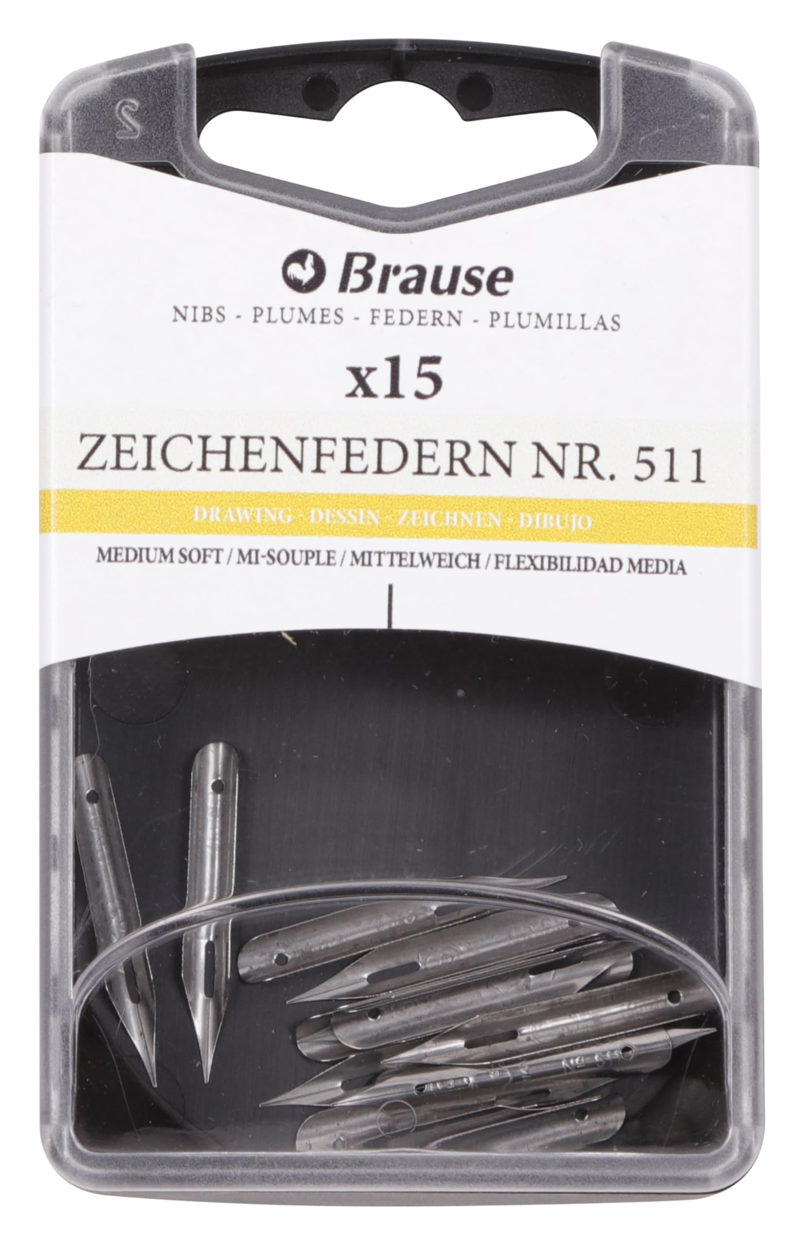 Brause 150511B - Drawing nibs for nib holders - Box of 15 Semi-Soft Drawing Nibs (511B) - Dessin drawing - Hard and very fine pointe nib - calligraphy