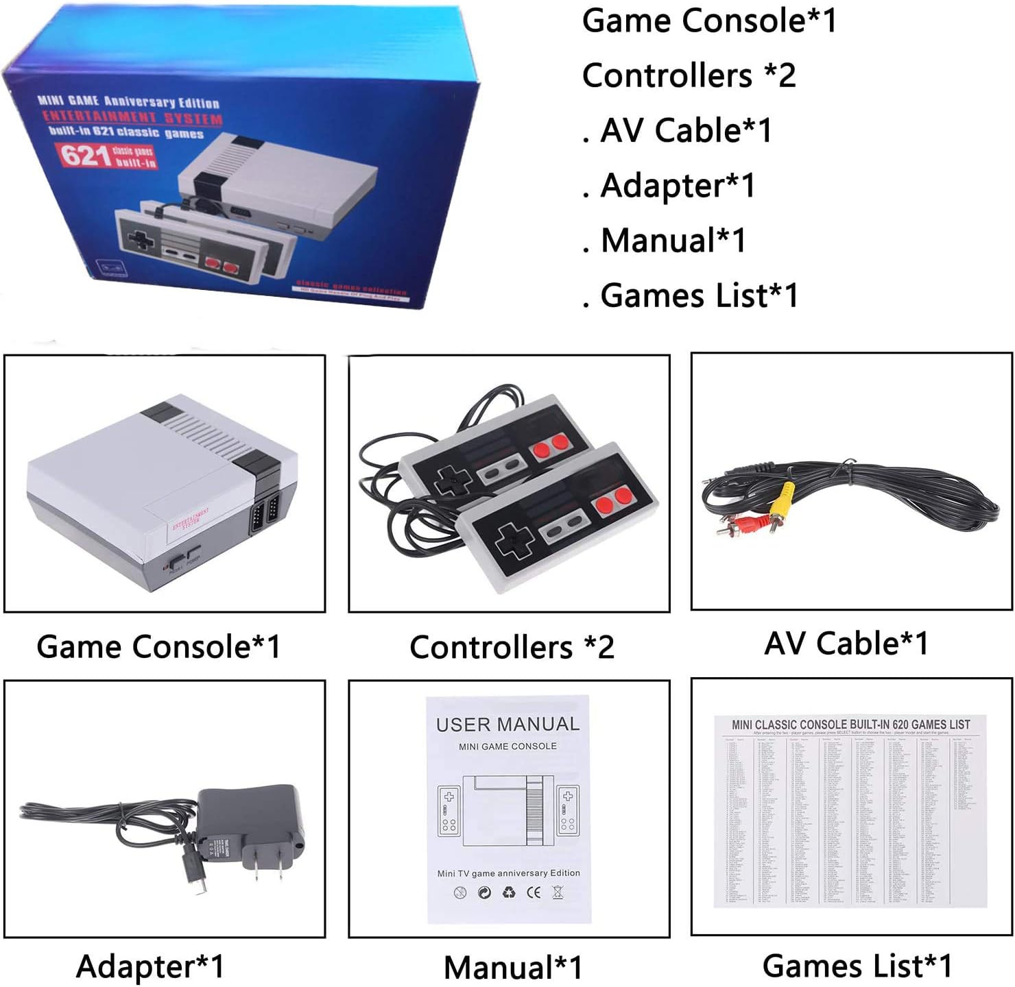 Infityle Classic Mini Retro Game Consoles with 2 Classic Controllers, AV Output 8-bit Built-in 500 Games: Computers & Accessories